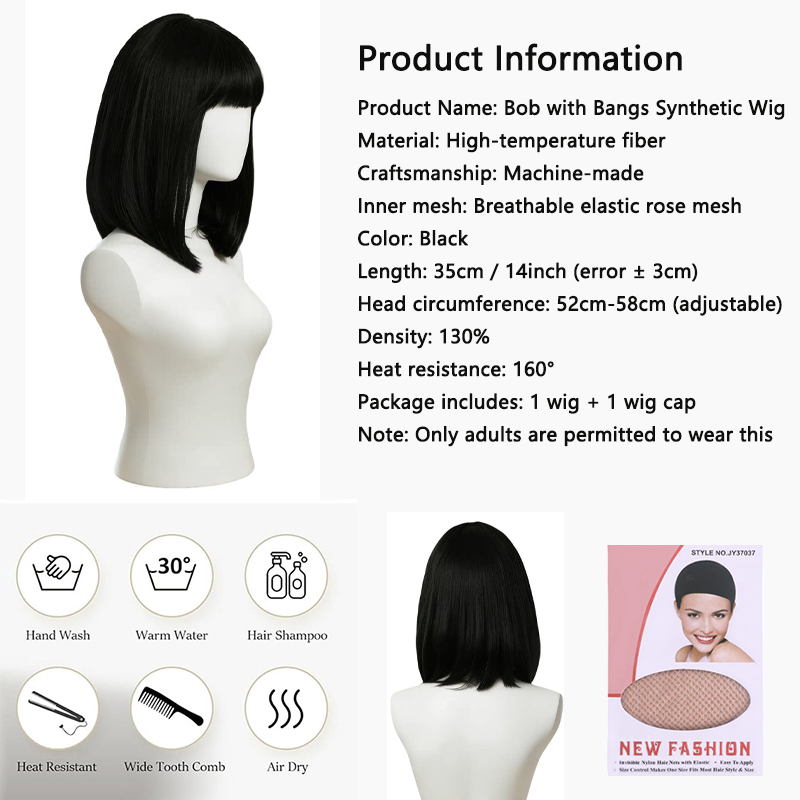Doğal Siyah Bob Peruk, Kaküllü - Hair Care High End incelemesi ve fiyatı
